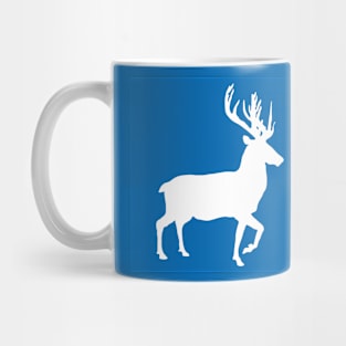 White Coloured Scottish Stag Silhouette on Saltire Blue Background Mug